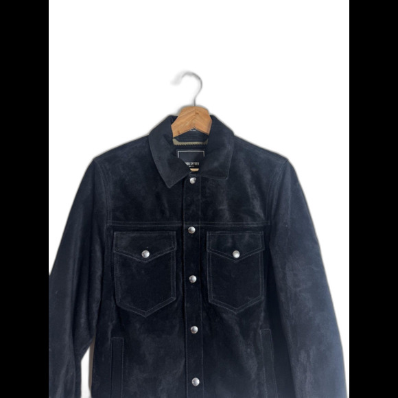 Todd Snyder Jacket Mens XS Black Suede Dylan Calf Leather Trucker Snap - Picture 4 of 16